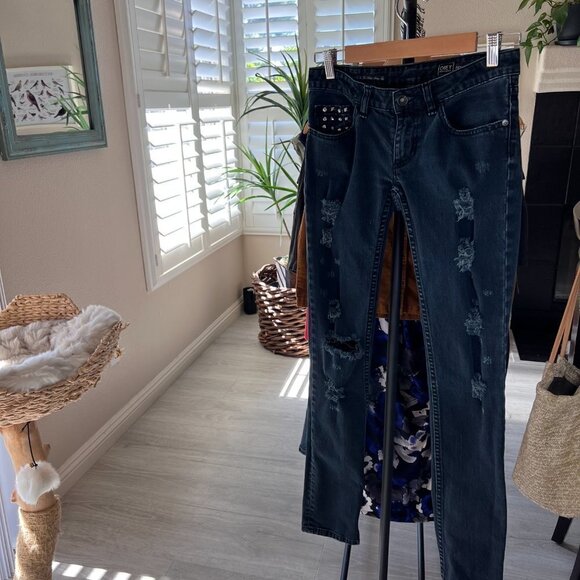 Obey Propaganda Jeans SZ 28X34 Blackish Blue Debbie Fit Low Waist Skinny Studs - Picture 14 of 14